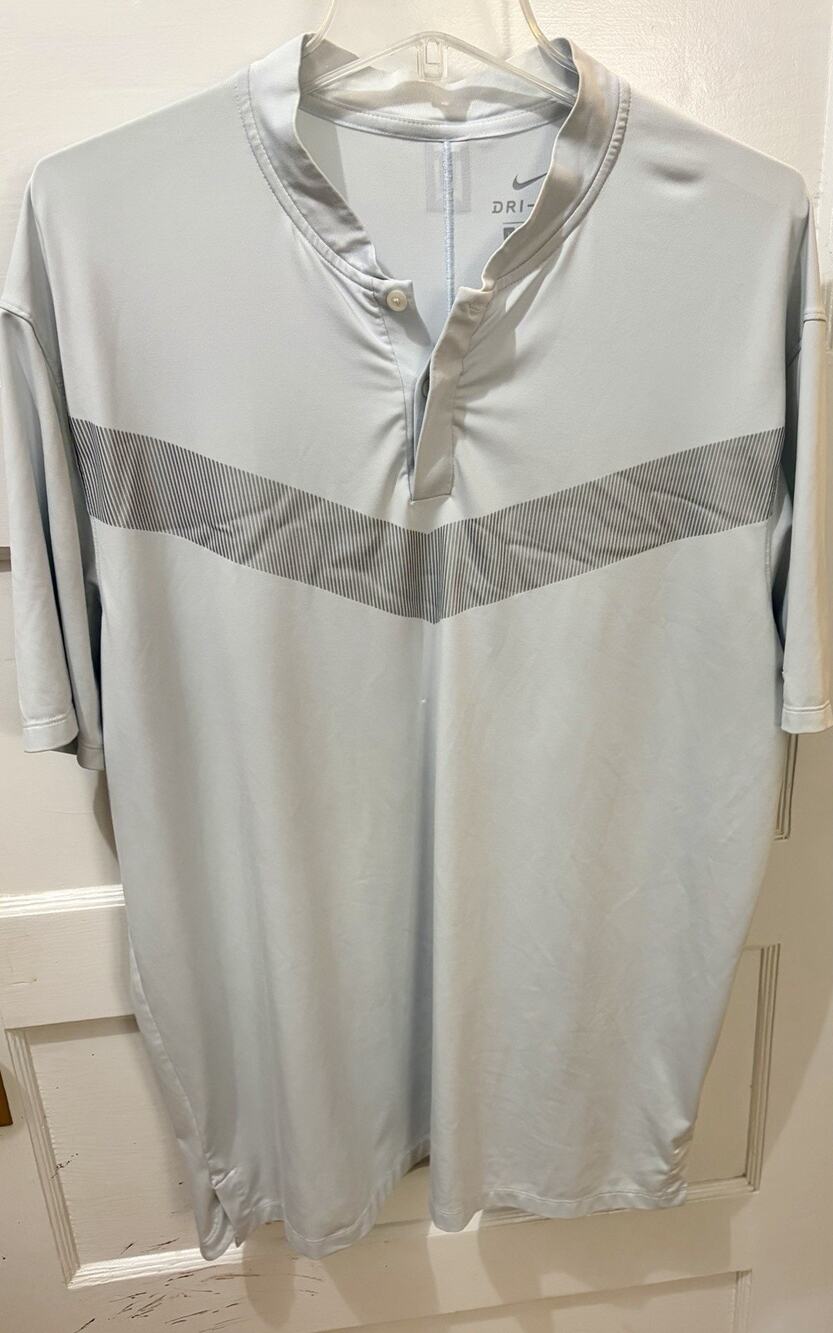 Nike Dri-FIT Tiger Woods Men's Golf Polo Shirt Large White/Gray Striped Logo SS
